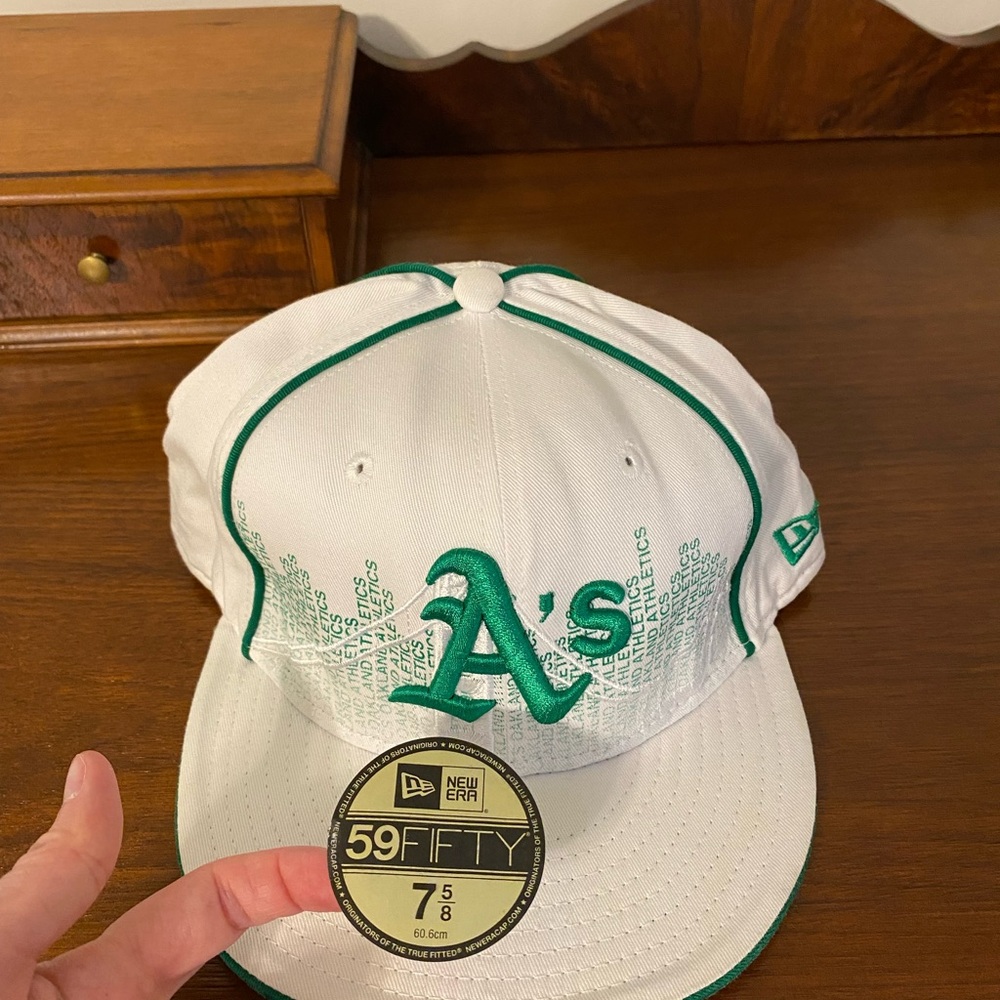 Y2K New Era 59FIFTY Oakland Athletics Embroidered Wordmark Cap White Green 7 5/8 - Picture 8 of 12